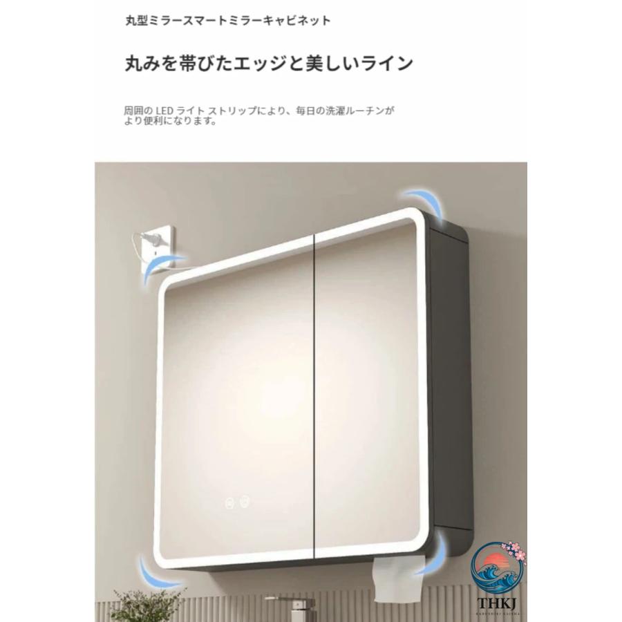 【タックのコン】LEDタッチセンサー付きミラー ホワイト50x70 洗面化粧台ミラーキャビネット 化粧鏡 壁掛け 洗面所 THKJ 収納 用紙