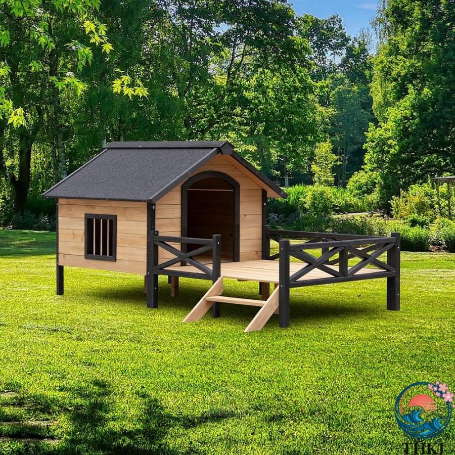 【オーダーメイド】木製犬小屋 屋内外用 ハウス 屋外 用木製キャビンハウススタイル木製犬小屋 ポーチ付き 犬小屋 耐候