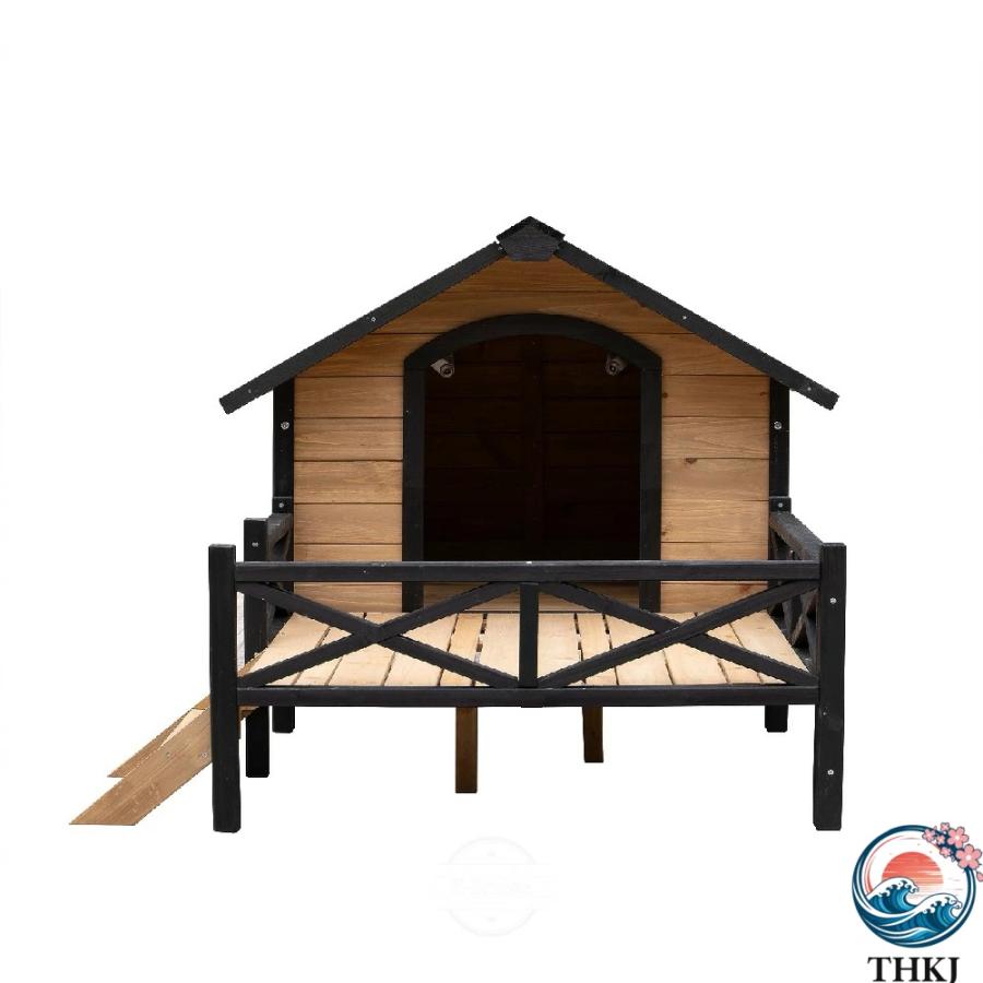 【オーダーメイド】木製犬小屋 屋内外用 ハウス 屋外 用木製キャビンハウススタイル木製犬小屋 ポーチ付き 犬小屋 耐候