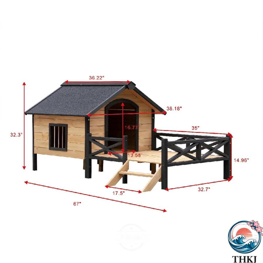 【オーダーメイド】木製犬小屋 屋内外用 ハウス 屋外 用木製キャビンハウススタイル木製犬小屋 ポーチ付き 犬小屋 耐候