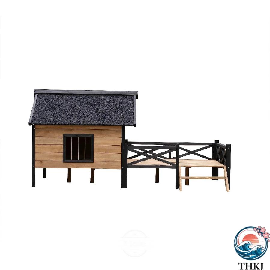 屋外 用木製キャビンハウススタイル木製犬小屋 ポーチ付き 犬小屋 耐候