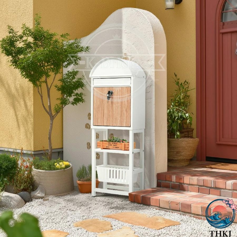 メ一ル便対応 ポスト一戸建て用スタンド 置き型 かご付きポスト鍵付き 北欧 THKJ スタンドポスト メール ボックス メールa4対応 新聞受け 高級 ガーデン用品 傘の画像