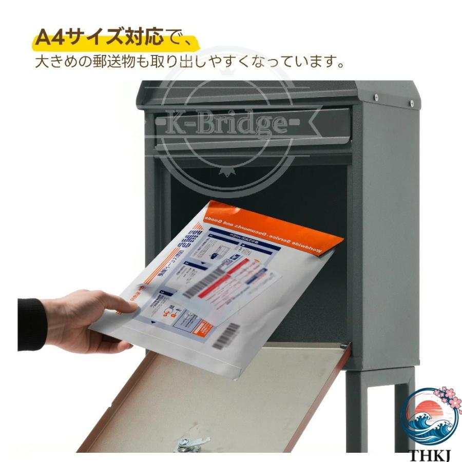 メ一ル便対応 ポスト一戸建て用スタンド 置き型 かご付きポスト鍵付き 北欧 THKJ スタンドポスト メール ボックス メールa4対応 新聞受け 高級 ガーデン用品 傘の画像