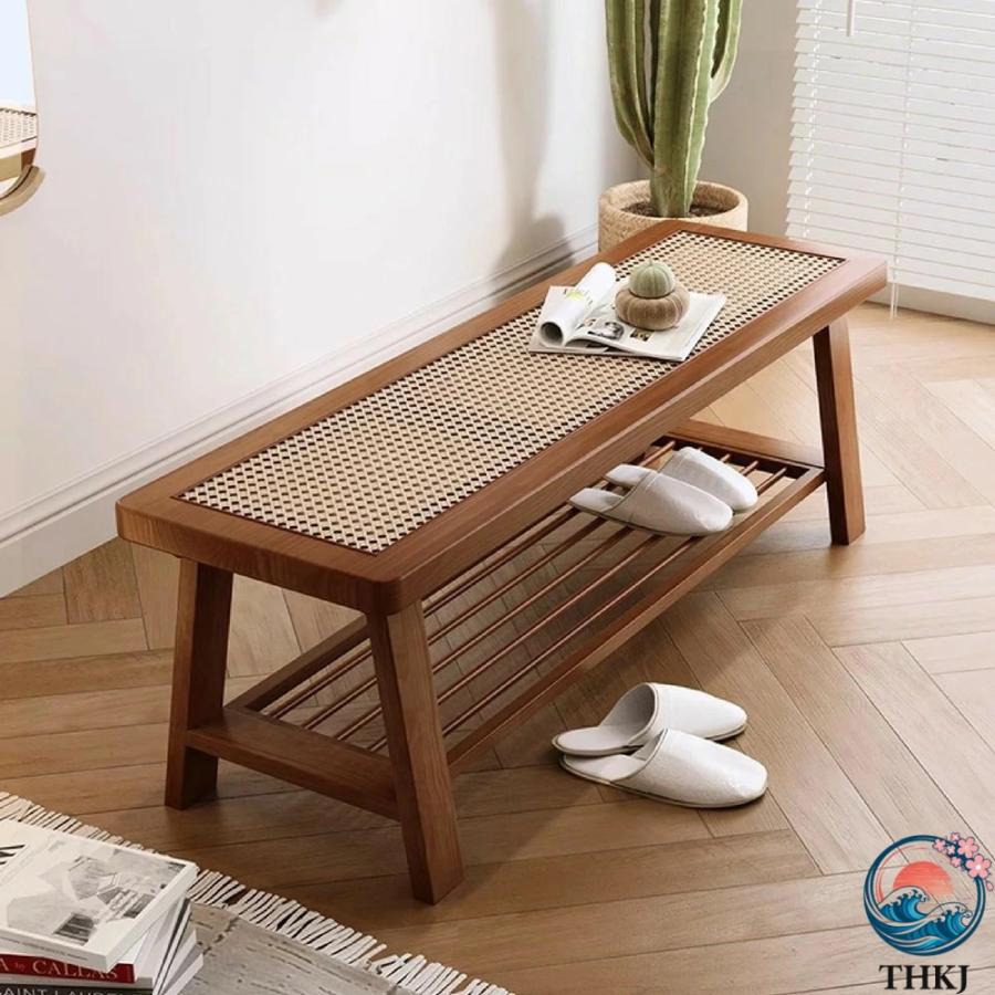 玄関 の靴ベンチ ベッド の端のベンチ 籐の 木製ベンチ THKJ 廊下の リビング ルーム用の靴 ラック Beige 100cm 39.4in 人気 おしゃれ 快適 清潔 簡単_10