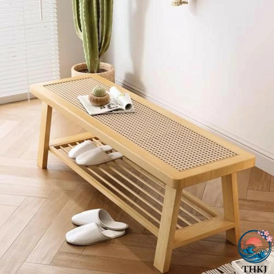 玄関 の靴ベンチ ベッド の端のベンチ 籐の 木製ベンチ THKJ 廊下の リビング ルーム用の靴 ラック Beige 100cm 39.4in 人気 おしゃれ 快適 清潔 簡単_11