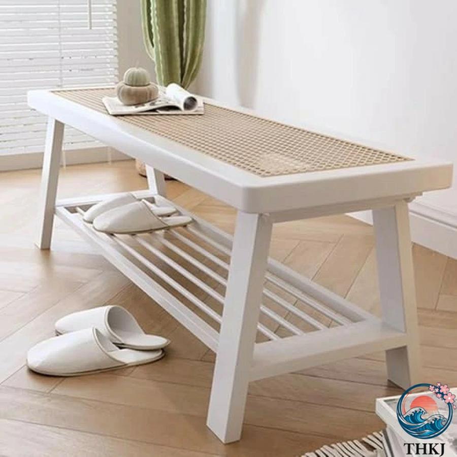 玄関 の靴ベンチ ベッド の端のベンチ 籐の 木製ベンチ THKJ 廊下の リビング ルーム用の靴 ラック Beige 100cm 39.4in 人気 おしゃれ 快適 清潔 簡単_14