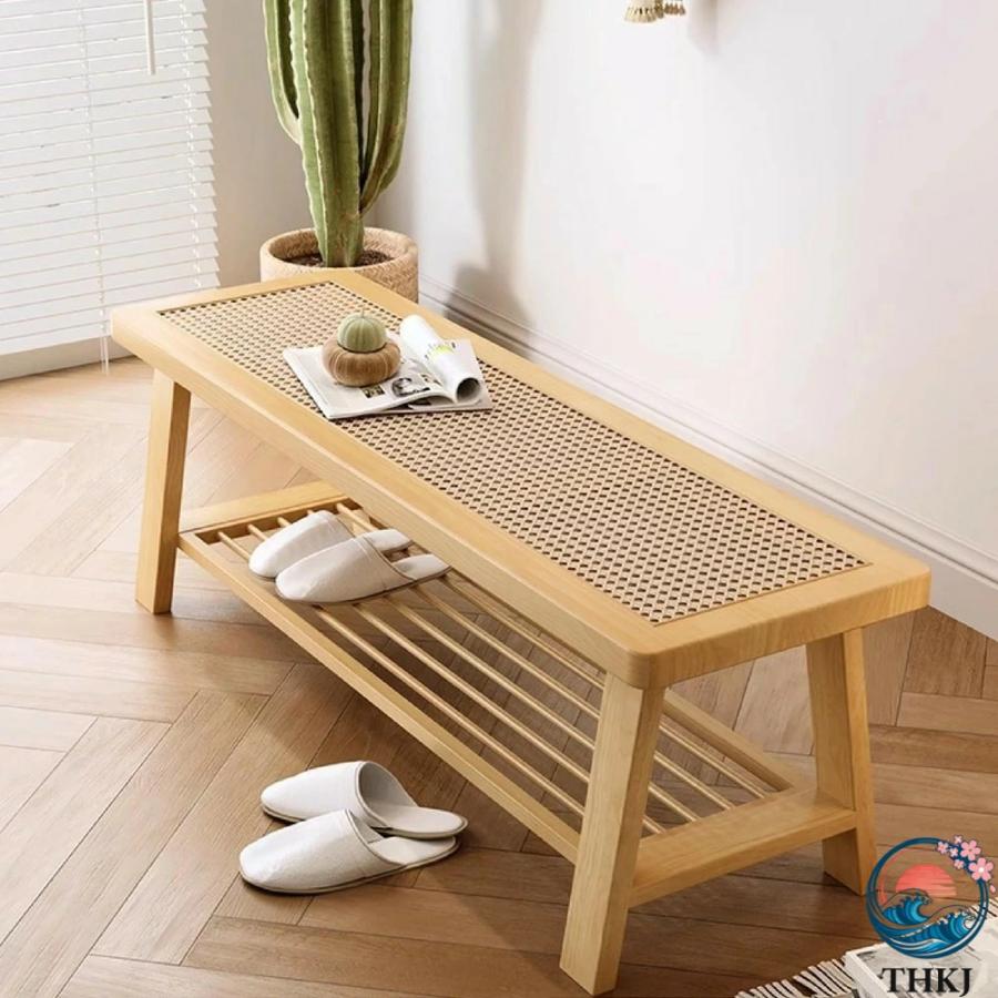 玄関 の靴ベンチ ベッド の端のベンチ 籐の 木製ベンチ THKJ 廊下の リビング ルーム用の靴 ラック Beige 100cm 39.4in 人気 おしゃれ 快適 清潔 簡単_7