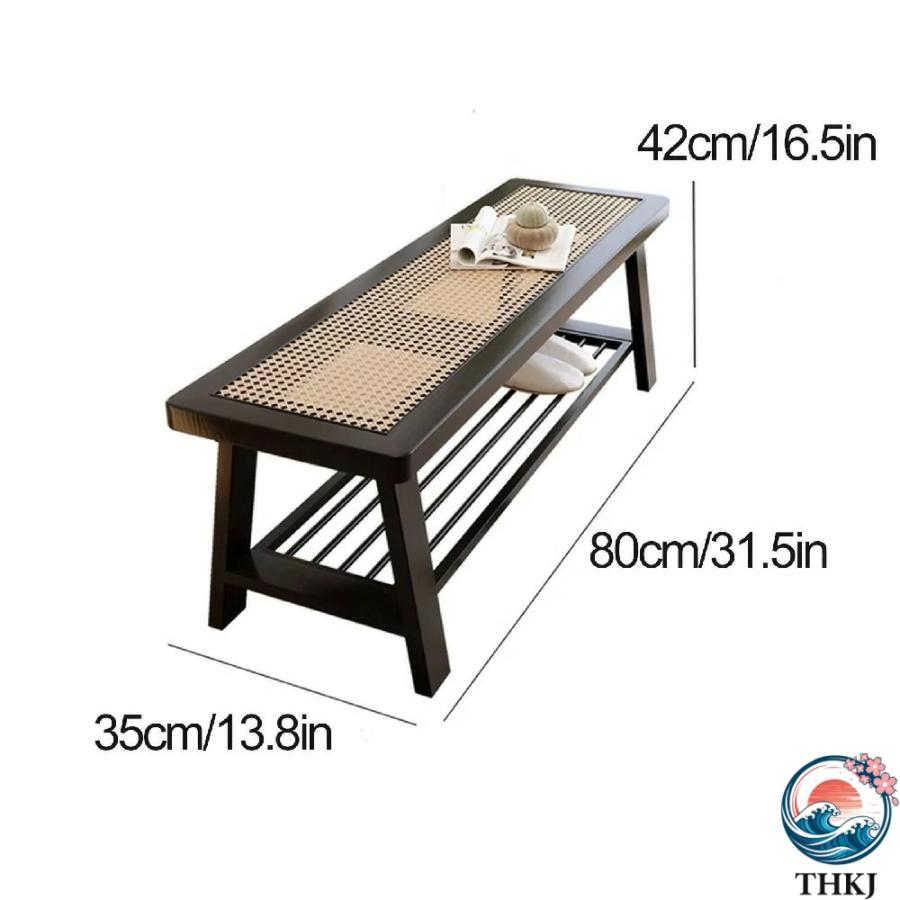 玄関 の靴ベンチ ベッド の端のベンチ 籐の 木製ベンチ THKJ 廊下の リビング ルーム用の靴 ラック Beige 100cm 39.4in 人気 おしゃれ 快適 清潔 簡単_8