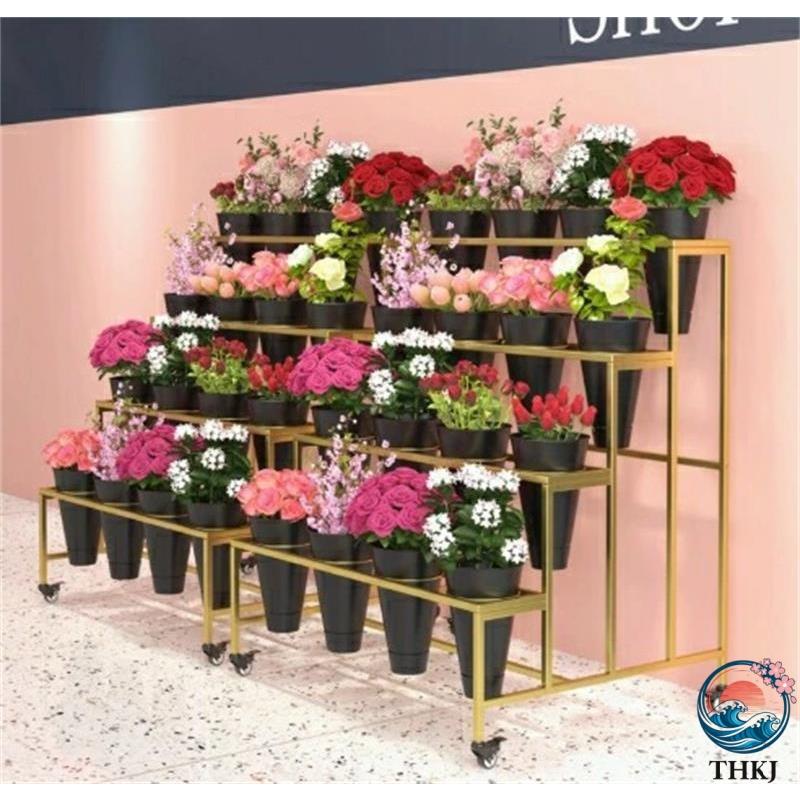 フラワー カートディスプレイ ラック 4輪付き 金属製花屋用ブーケ 棚
