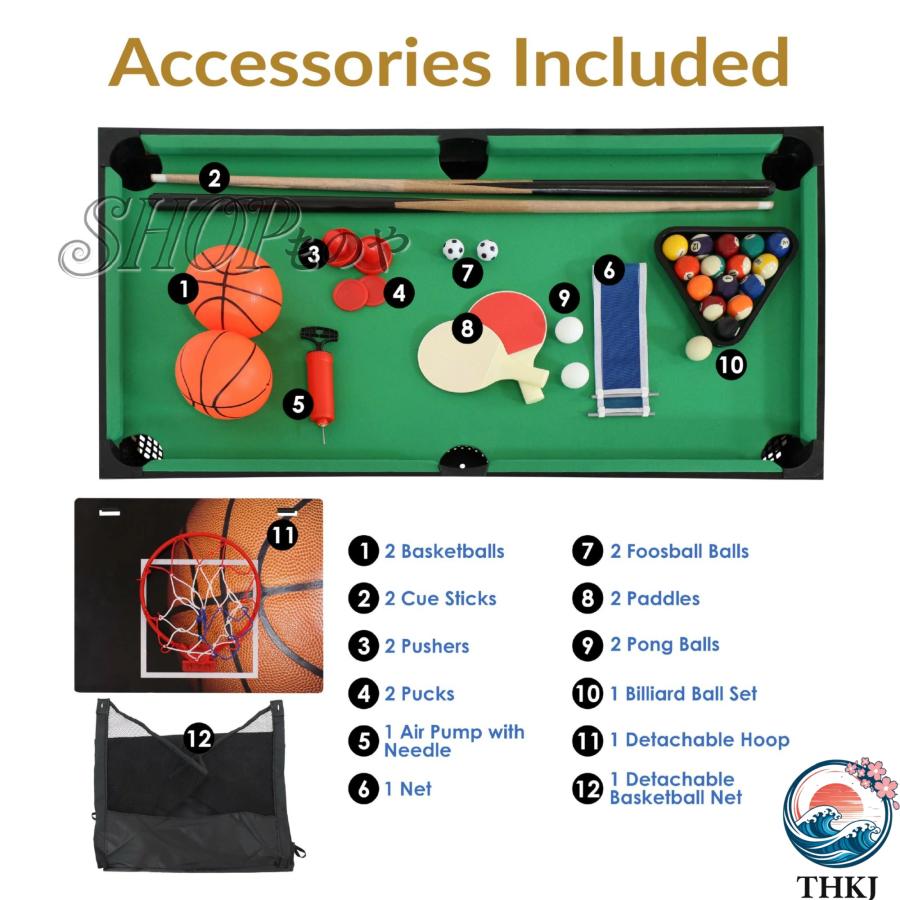 5イン1 マルチゲームテーブル 子供 用 コンボゲームテーブル THKJ ビリヤード プッシュホッケー フーズボール 卓球 バスケットボール付き 人気 おしゃれの画像