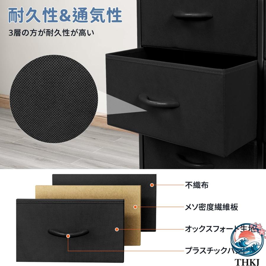 4段チェスト タンス 2段 棚 布製チェスト 引き出し 洋服タンス 大容量 THKJ リビング 収納 衣類 整理タンス 箪笥 木製天板付き 簡単 組立 多機能 転倒防止_5