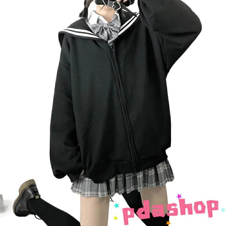 パーカー セーラー襟 セーラー THKJ 黒 ラック 制服 学生服 フード