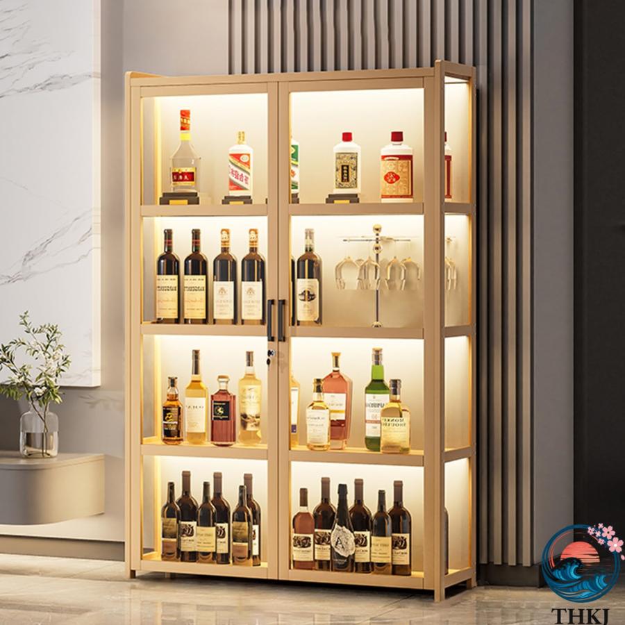 ウイスキーラック ワインラック お酒収納 竹製 アクリルドア ライト