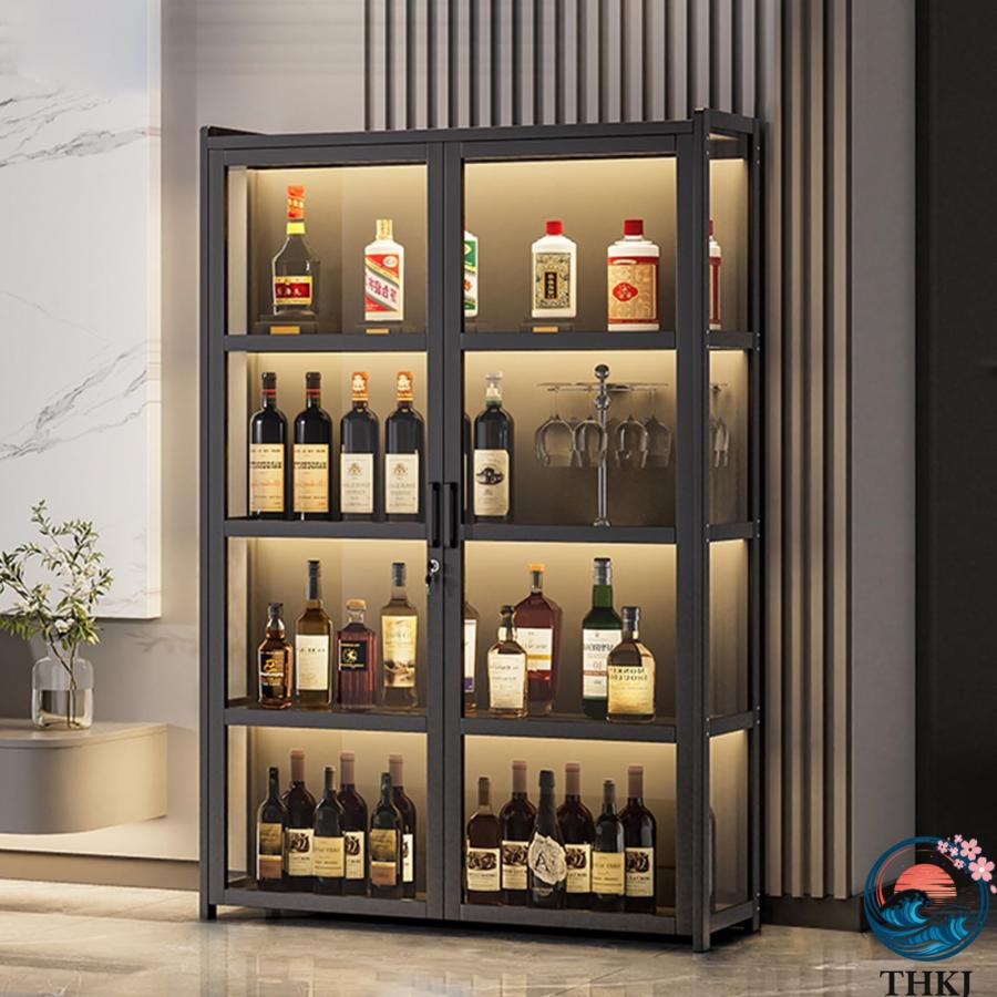 ウイスキーラック ワインラック お酒収納 竹製 アクリルドア ライト