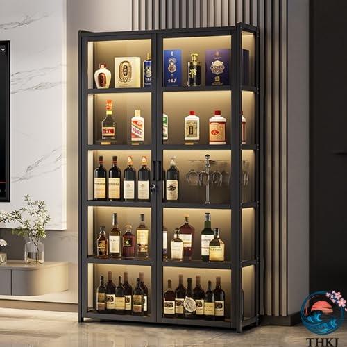 ウイスキーラック ワインラック お酒収納 竹製 アクリルドア ライト