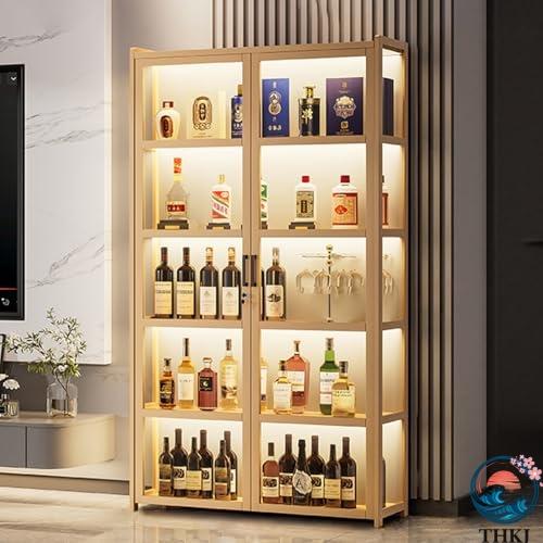 ウイスキーラック ワインラック お酒収納 竹製 アクリルドア ライト