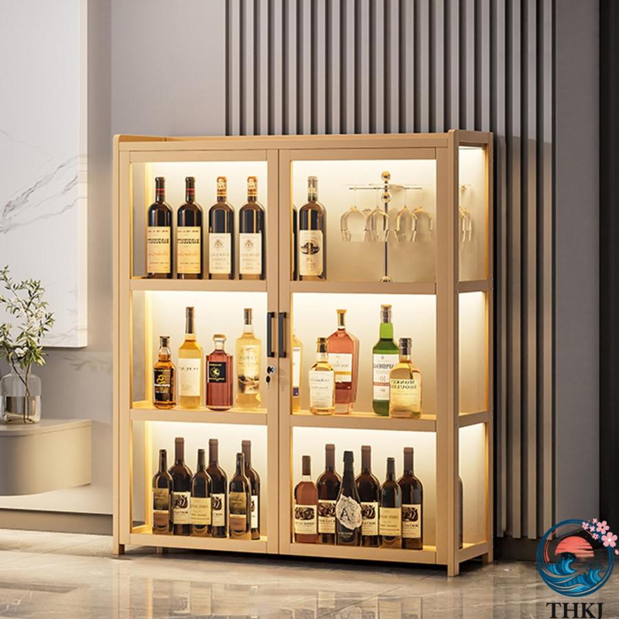 ウイスキーラック ワインラック お酒収納 竹製 アクリルドア ライト