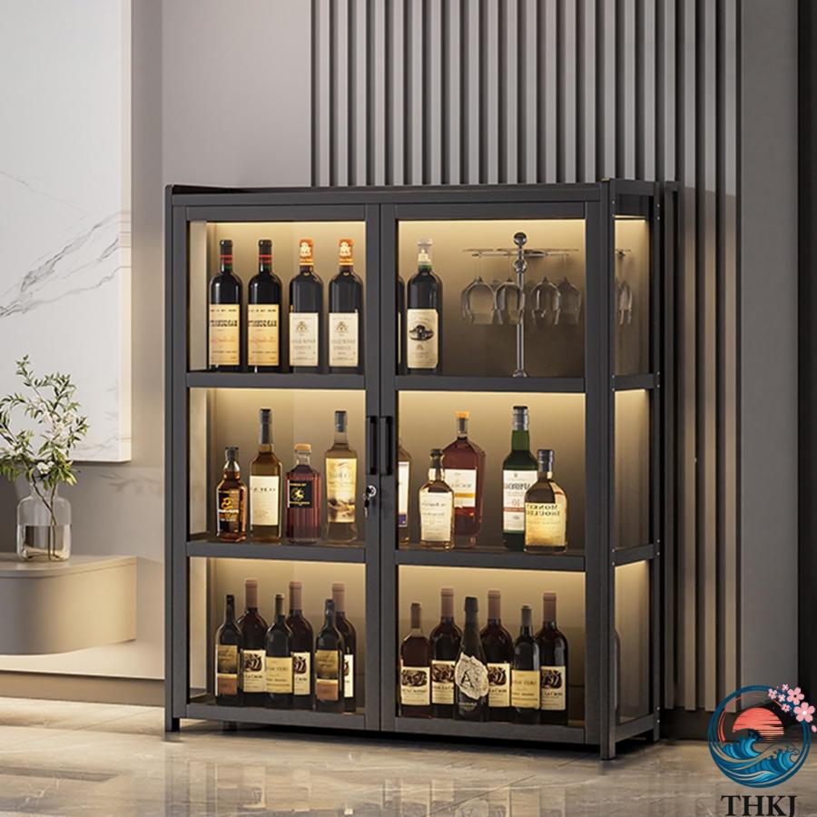 ウイスキーラック ワインラック お酒収納 竹製 アクリルドア ライト