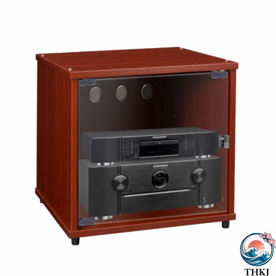 オーディオラック 木製 防爆強化ガラス扉付き 可調節棚板 安全ロック