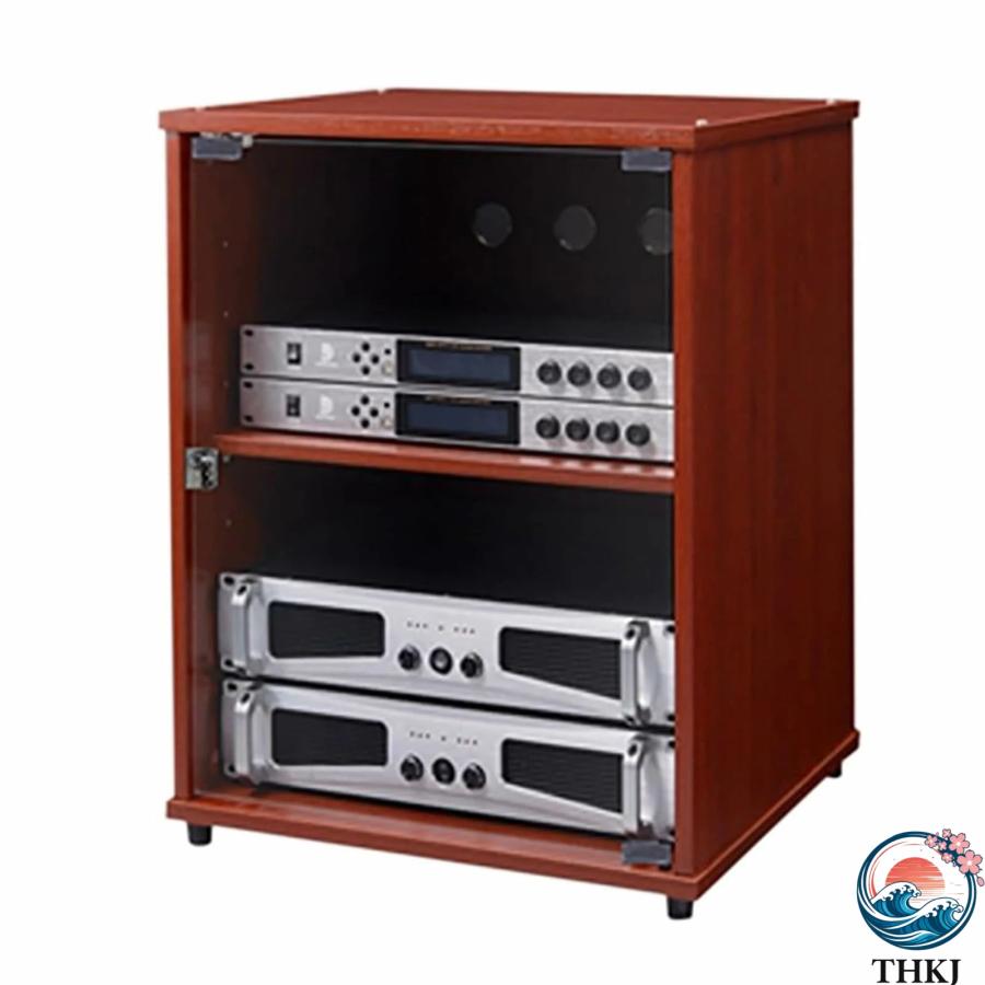 オーディオラック 木製 防爆強化ガラス扉付き 可調節棚板 安全ロック