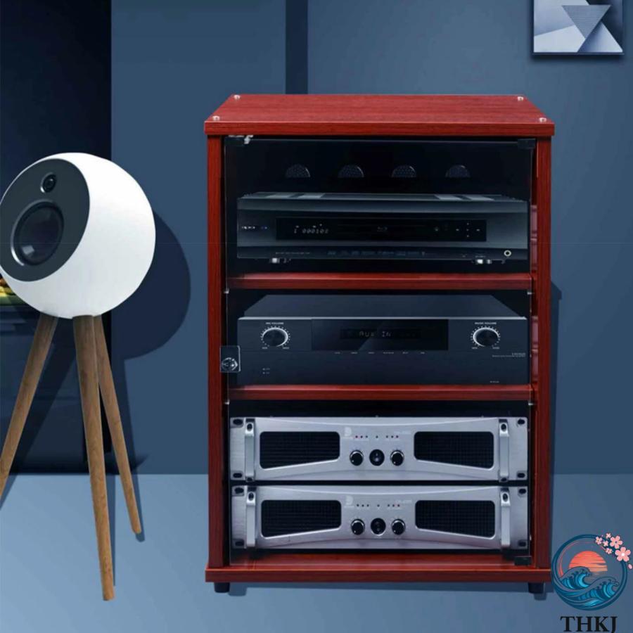オーディオラック 木製 防爆強化ガラス扉付き 可調節棚板 安全ロック