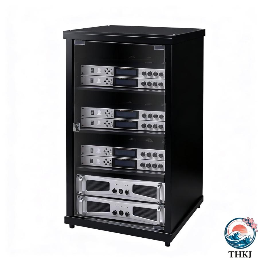 オーディオラック 木製 防爆強化ガラス扉付き 可調節棚板 安全ロック