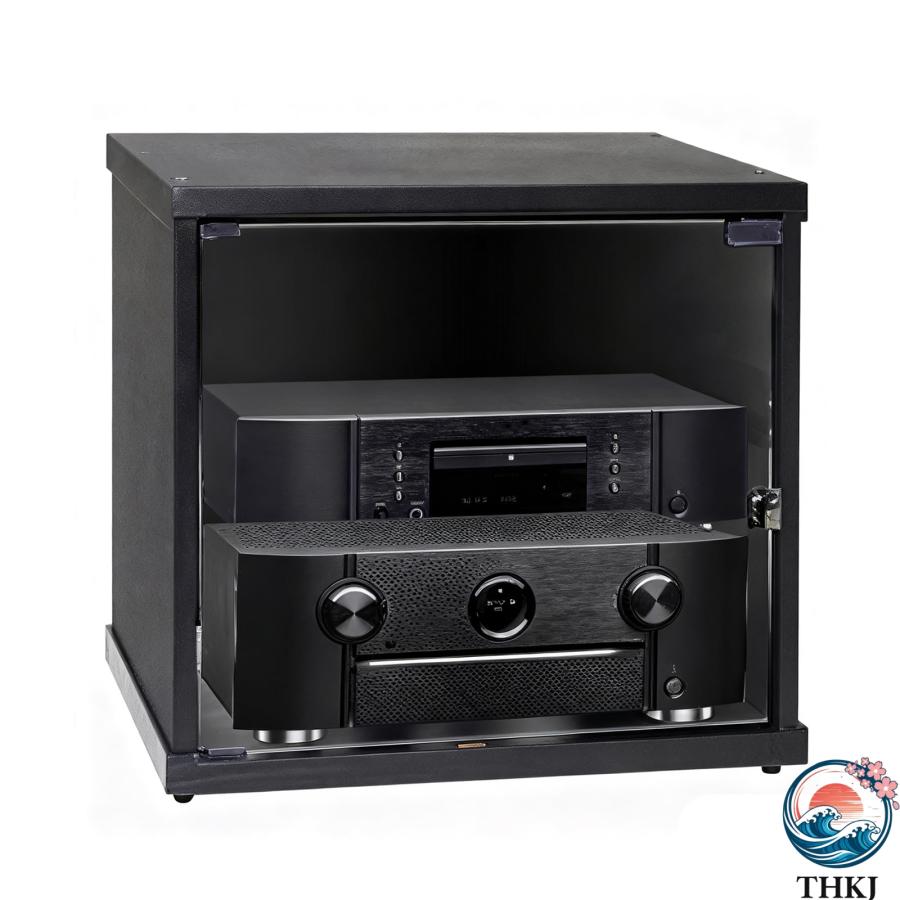 オーディオラック 木製 防爆強化ガラス扉付き 可調節棚板 安全ロック