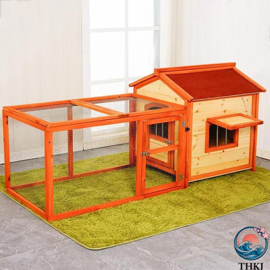 木製ウサギ小屋 ランとアスファルト屋根付きの 屋外 ウサギ ケージ