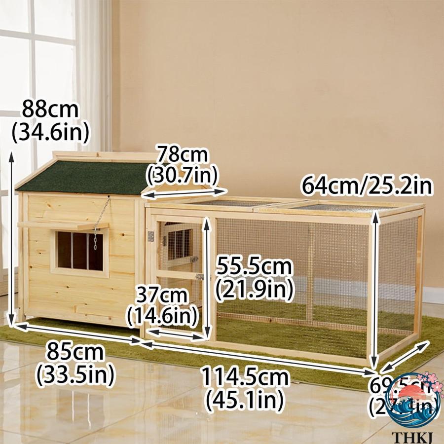 木製ウサギ小屋 ランとアスファルト屋根付きの 屋外 ウサギ ケージ モルモット THKJ 鶏 アヒルの子に最適なペットハウス Original wood red 85*78*88CM_1