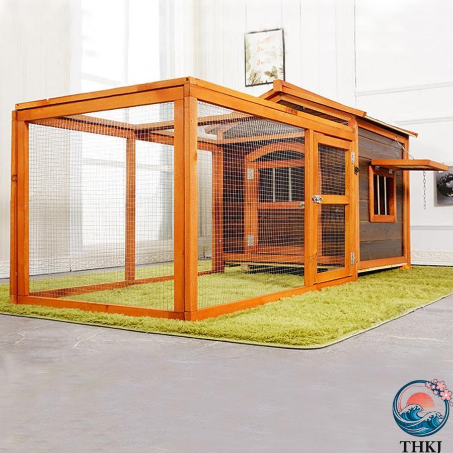 木製ウサギ小屋 ランとアスファルト屋根付きの 屋外 ウサギ ケージ モルモット THKJ 鶏 アヒルの子に最適なペットハウス Original wood red 85*78*88CM_4