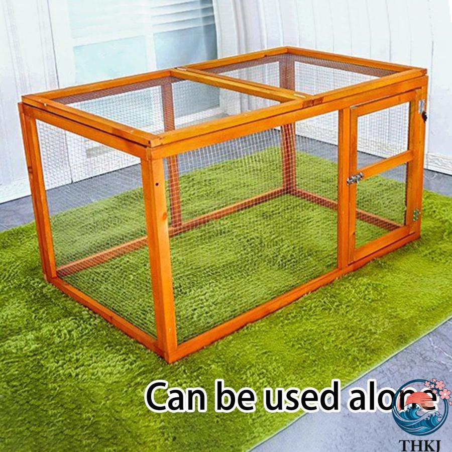 木製ウサギ小屋 ランとアスファルト屋根付きの 屋外 ウサギ ケージ モルモット THKJ 鶏 アヒルの子に最適なペットハウス Original wood red 85*78*88CM_5