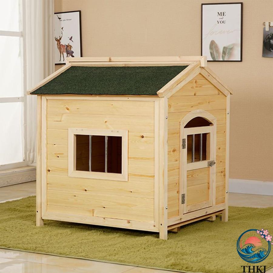 木製ウサギ小屋 ランとアスファルト屋根付きの 屋外 ウサギ ケージ モルモット THKJ 鶏 アヒルの子に最適なペットハウス Original wood red 85*78*88CM_6