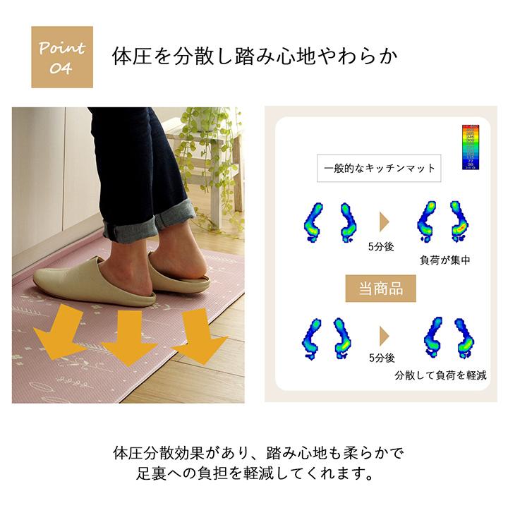 キッチンマット PVC使用 拭けるロボ すべりにくい 薄手 耐圧分散 北欧風 【アイボリー】 約45×120　3495239 | イケヒコ | 05