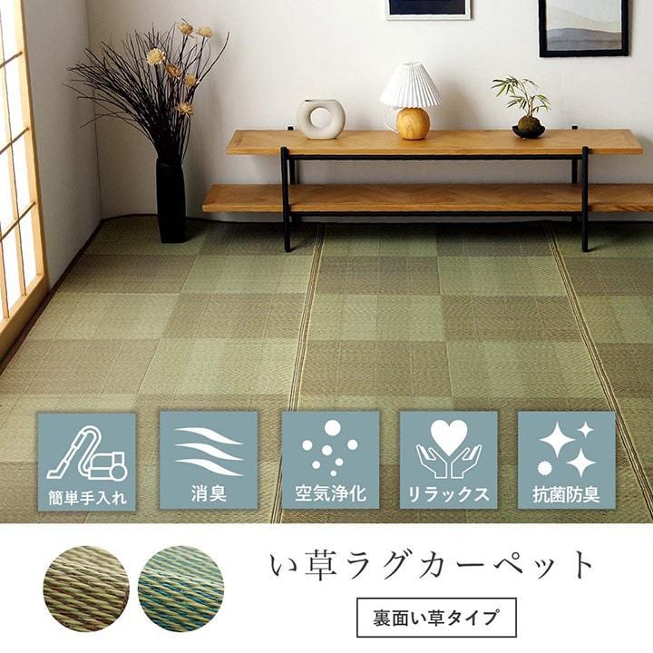 イケヒコ い草ラグ 花ござ カーペット 格子柄 和室 江戸間6畳 (約261