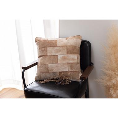 クッション 正方形 シンプル おしゃれ 本革 コットン レザー 綿 ベージュ | 東谷