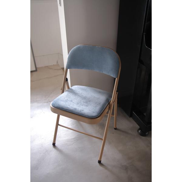 東谷　フォールディングチェア　PC-33BL　ブルー　チェア 折りたたみチェア チェアー 椅子 おしゃれ パイプ スチール 折りたたみ ベロア シンプル　軽量 軽い | 東谷 | 05