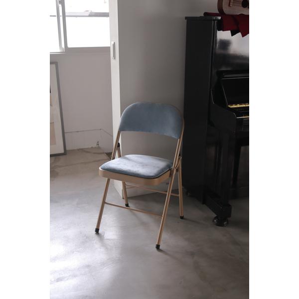 東谷　フォールディングチェア　PC-33BL　ブルー　チェア 折りたたみチェア チェアー 椅子 おしゃれ パイプ スチール 折りたたみ ベロア シンプル　軽量 軽い | 東谷 | 06