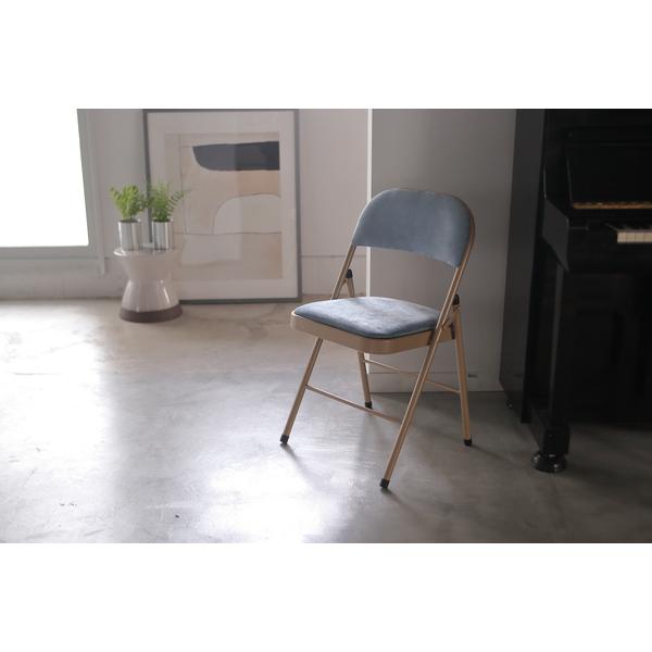 東谷　フォールディングチェア　PC-33BL　ブルー　チェア 折りたたみチェア チェアー 椅子 おしゃれ パイプ スチール 折りたたみ ベロア シンプル　軽量 軽い | 東谷 | 07