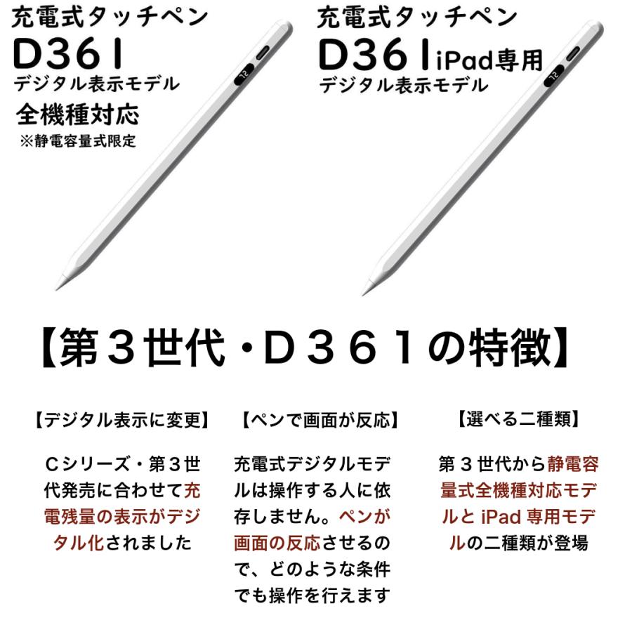 タッチペン D361・充電式残量デジタル表示 iphone ipad ペン ツムツム
