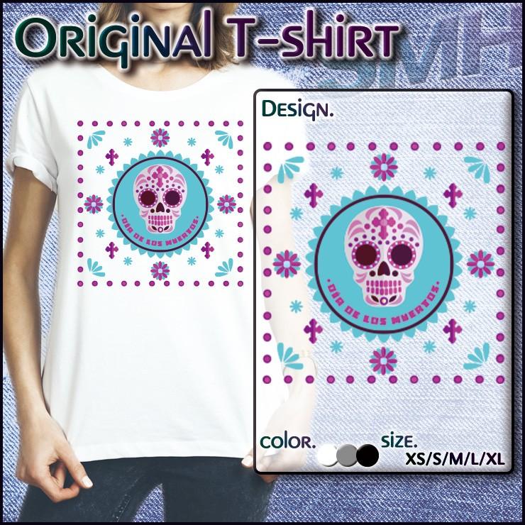 Tシャツ カットソー ピンク ブルー スカル 髑髏 どくろ 花柄 十字架 スペイン語 Dia De Los Muertos メキシコ ボヘミアン エスニック Dt Fabian 通販 Yahoo ショッピング