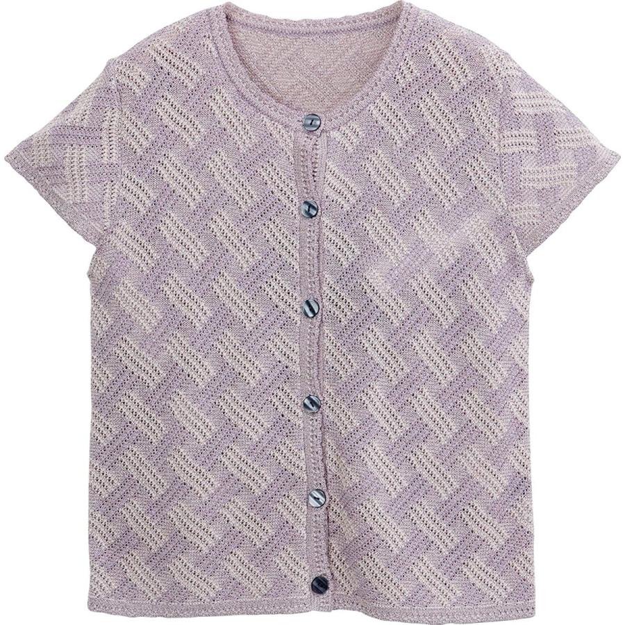 シニアレディース服 日本製 配色ジャカードニットベスト ラベンダー M L お求めやすく価格改定