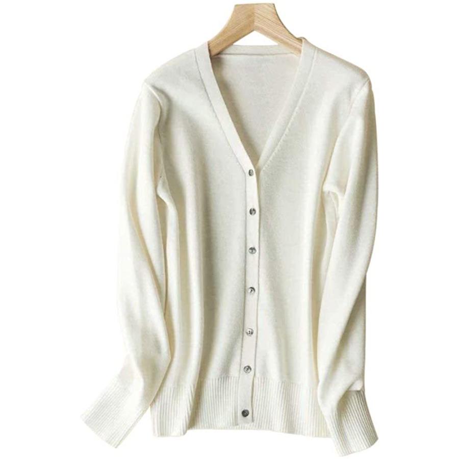 Alaix レディース Vネック ニットカーディガン 冷え性対策 春物秋物 コットン生地 シンプル 可愛い おしゃれ 学生セーター ゆったり トップス 速くおよび自由な