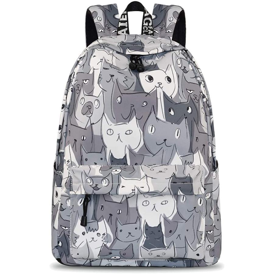 Yanaier リュックサック人気 高校生 リュック 花柄 かわいい おしゃれ 大容量 軽量 通学 旅行 女子 防水 レディーズグレー猫 春のコレクション