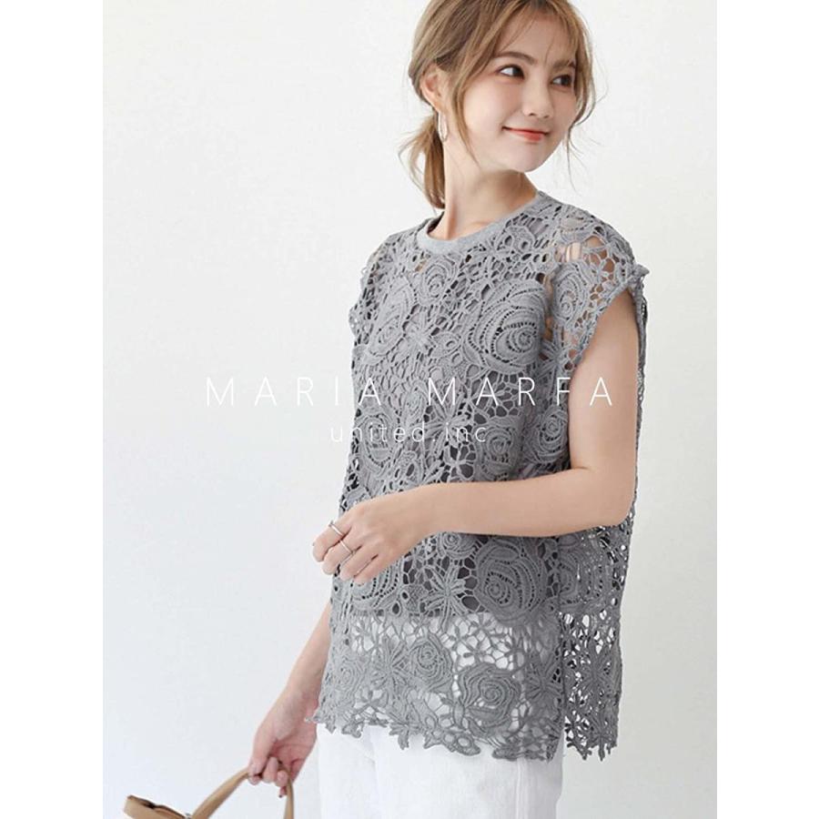 マリアマーファ 花柄 レース トップス レディース シースルー フレンチ スリーブ Tシャツ 夏服 重ね着 インナー 総レース シャツ ノースリー Keser No