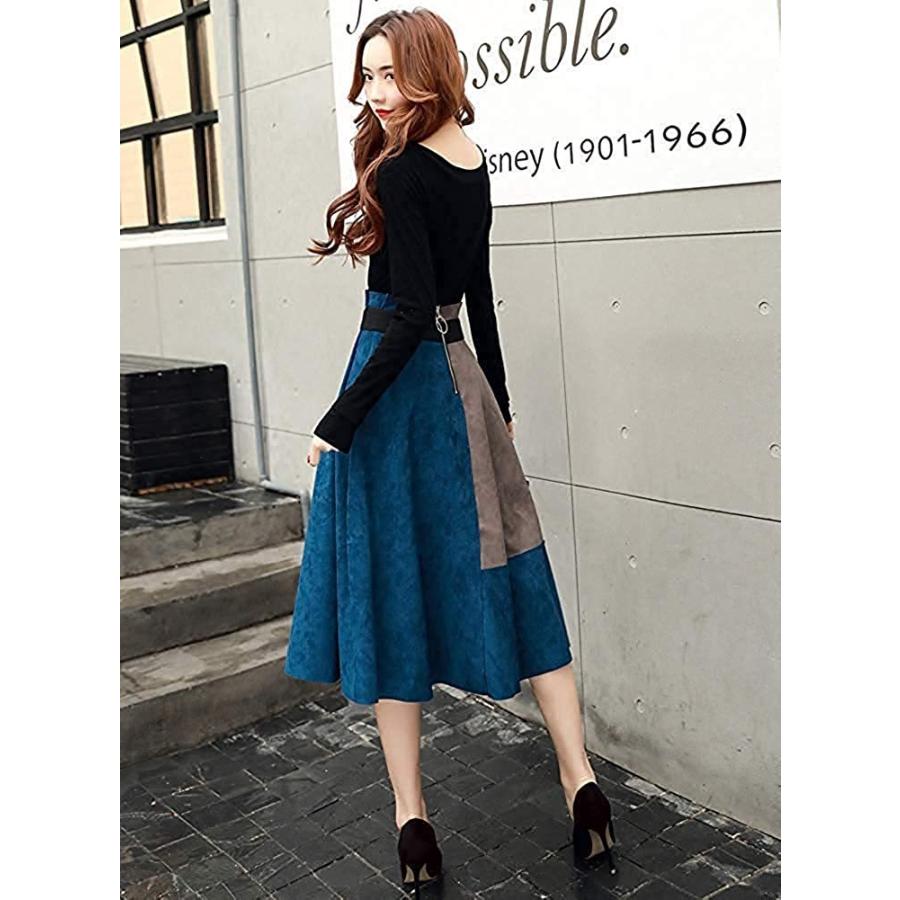 トップス スカート ベルト ３点セット セパレート ワンピース パーティードレス　ロングスカート 長袖ワンピース スウェード