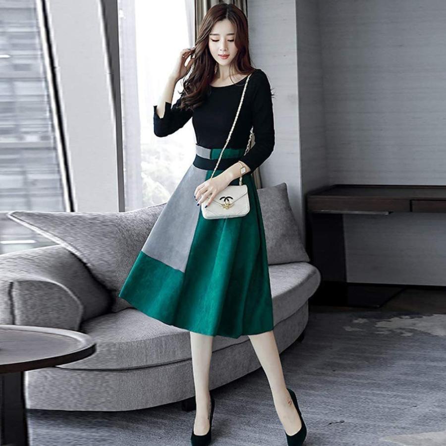 トップス スカート ベルト ３点セット セパレート ワンピース パーティードレス　ロングスカート 長袖ワンピース スウェード