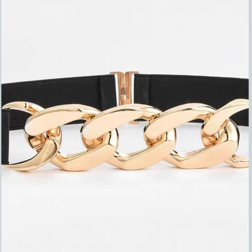 ベルトレディース ゴムベルト 穴なし チェーンベルト 太ベルト 幅広