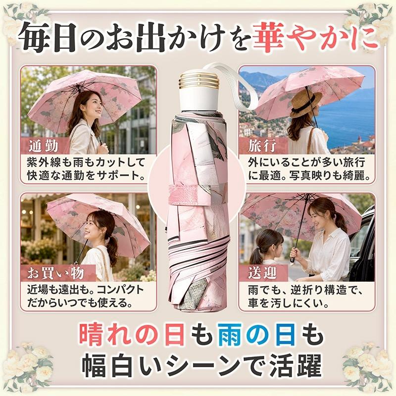 折り畳み傘 花柄 日傘 雨傘 晴雨兼用 レディース 傘 完全遮光
