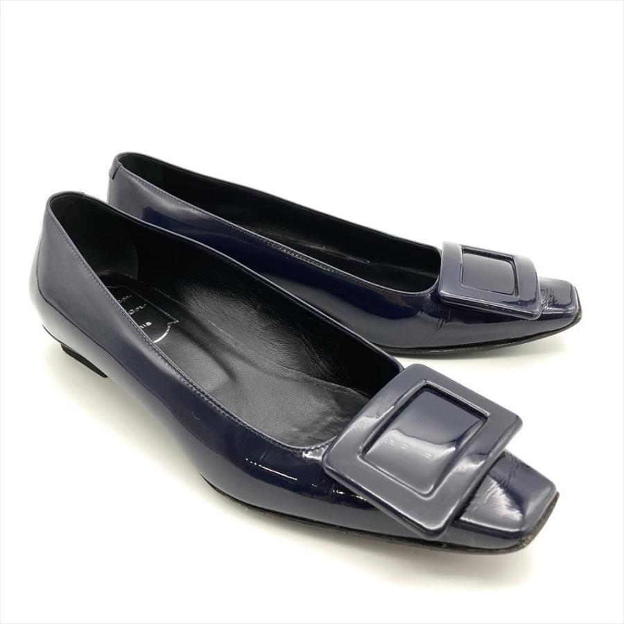 正規品 Roger Vivier ロジェヴィヴィエ  パンプス パテントレザー ネイビー 約22cm ローヒールパンプス ローファー フラットシューズの画像