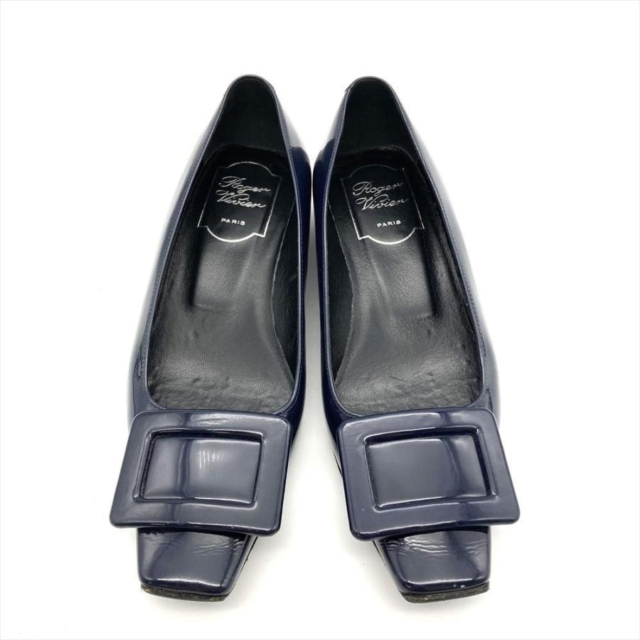 正規品 Roger Vivier ロジェヴィヴィエ  パンプス パテントレザー ネイビー 約22cm ローヒールパンプス ローファー フラットシューズの画像